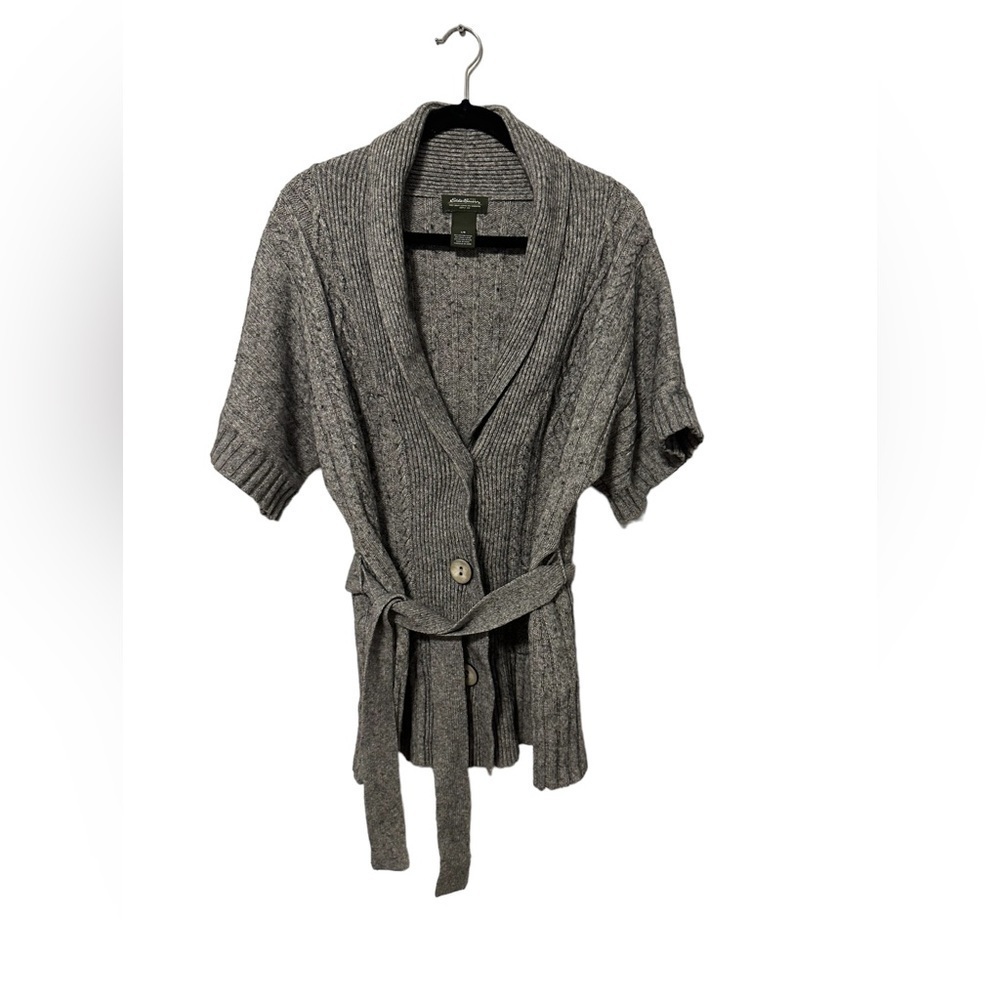 Eddie Bauer Gray Sweater Coat Cardigan Wool Cotton Blend Size Large Grandpa Cozy - Picture 4 of 9